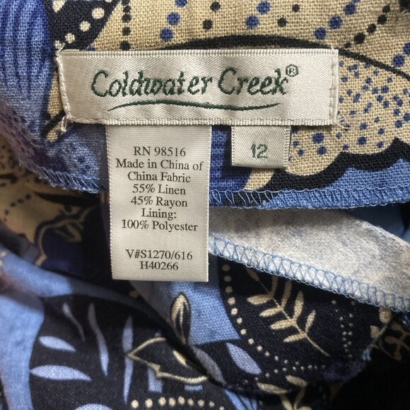 Coldwater Creek Blue Floral Button Up Cross Back Maxi Dress Size 12 Linen Rayon - Picture 6 of 12